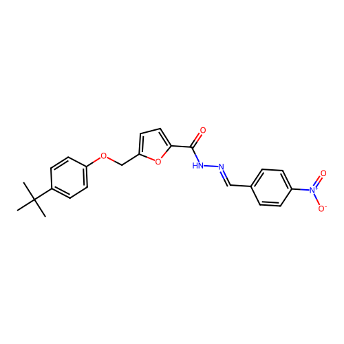 5-[(4-tert-butylphenoxy)methyl]-N'-{4-nitrobenzylidene}-2-furohydrazide structure