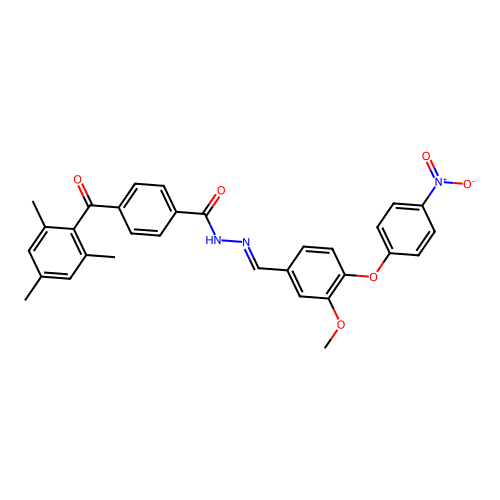 N-[(E)-[3-methoxy-4-(4-nitrophenoxy)phenyl]methylideneamino]-4-(2,4,6-trimethylbenzoyl)benzamide structure