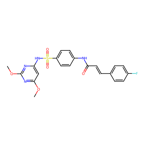 (E)-N-[4-[(2,6-dimethoxypyrimidin-4-yl)sulfamoyl]phenyl]-3-(4-fluorophenyl)prop-2-enamide structure