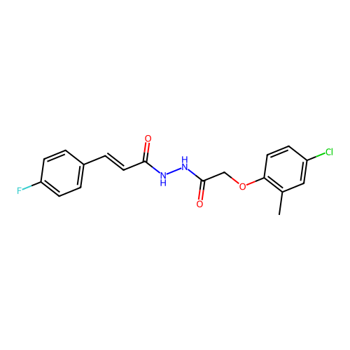 (2E)-N'-[(4-chloro-2-methylphenoxy)acetyl]-3-(4-fluorophenyl)prop-2-enehydrazide structure