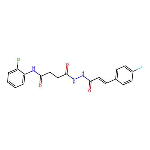 N-(2-chlorophenyl)-4-[2-[(E)-3-(4-fluorophenyl)prop-2-enoyl]hydrazinyl]-4-oxobutanamide structure