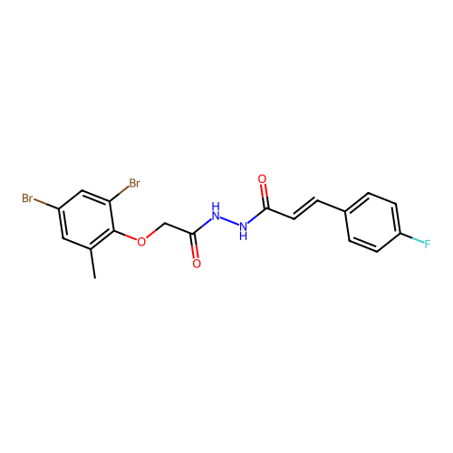 N'-[(2,4-dibromo-6-methylphenoxy)acetyl]-3-(4-fluorophenyl)acrylohydrazide structure