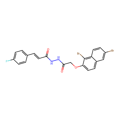 (2E)-N'-{[(1,6-dibromonaphthalen-2-yl)oxy]acetyl}-3-(4-fluorophenyl)prop-2-enehydrazide structure
