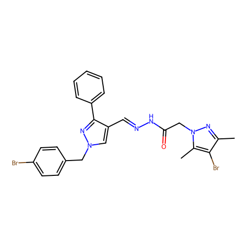 2-(4-bromo-3,5-dimethylpyrazol-1-yl)-N-[(E)-[1-[(4-bromophenyl)methyl]-3-phenylpyrazol-4-yl]methylideneamino]acetamide structure