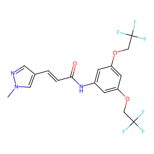 (E)-N-[3,5-bis(2,2,2-trifluoroethoxy)phenyl]-3-(1-methylpyrazol-4-yl)prop-2-enamide structure