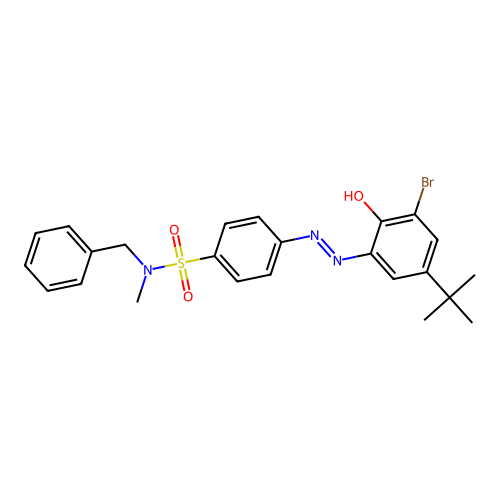 N-benzyl-4-[(3-bromo-5-tert-butyl-2-hydroxyphenyl)diazenyl]-N-methylbenzenesulfonamide structure