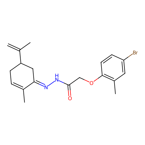 2-(4-bromo-2-methylphenoxy)-N'-(5-isopropenyl-2-methyl-2-cyclohexen-1-ylidene)acetohydrazide structure