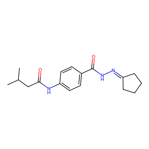 N-{4-[(2-cyclopentylidenehydrazinyl)carbonyl]phenyl}-3-methylbutanamide structure