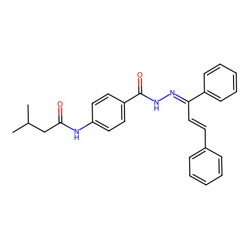 N-(4-{[2-(1,3-diphenyl-2-propen-1-ylidene)hydrazino]carbonyl}phenyl)-3-methylbutanamide structure