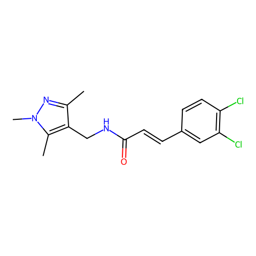 (E)-3-(3,4-dichlorophenyl)-N-[(1,3,5-trimethylpyrazol-4-yl)methyl]prop-2-enamide structure