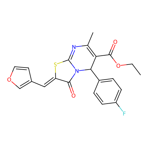 ethyl 5-(4-fluorophenyl)-2-(3-furylmethylene)-7-methyl-3-oxo-2,3-dihydro-5H-[1,3]thiazolo[3,2-a]pyrimidine-6-carboxylate structure