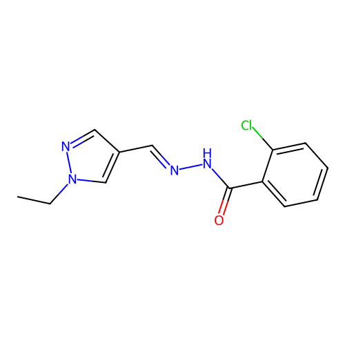 2-chloro-N-[(E)-(1-ethylpyrazol-4-yl)methylideneamino]benzamide structure