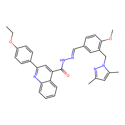 N-[(E)-[3-[(3,5-dimethylpyrazol-1-yl)methyl]-4-methoxyphenyl]methylideneamino]-2-(4-ethoxyphenyl)quinoline-4-carboxamide structure