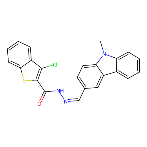 3-chloro-N'-[(9-methyl-9H-carbazol-3-yl)methylene]-1-benzothiophene-2-carbohydrazide structure