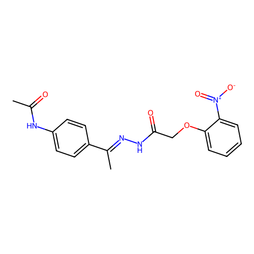 N-{4-[(1E)-1-{2-[(2-nitrophenoxy)acetyl]hydrazinylidene}ethyl]phenyl}acetamide structure