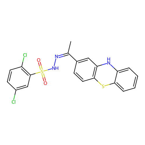 2,5-dichloro-N-[(Z)-1-(10H-phenothiazin-2-yl)ethylideneamino]benzenesulfonamide structure