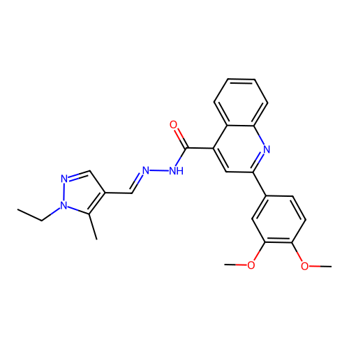 2-(3,4-dimethoxyphenyl)-N-[(E)-(1-ethyl-5-methylpyrazol-4-yl)methylideneamino]quinoline-4-carboxamide structure