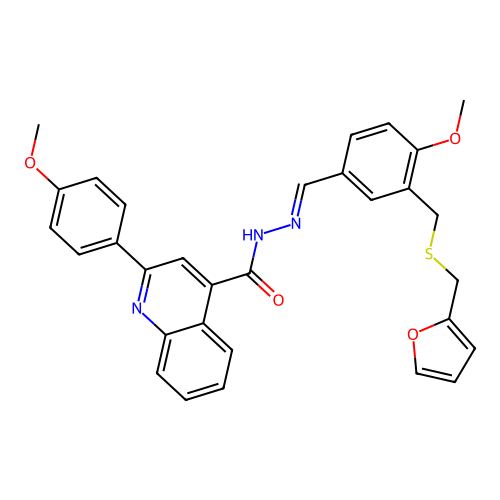 N'-(3-{[(2-furylmethyl)sulfanyl]methyl}-4-methoxybenzylidene)-2-(4-methoxyphenyl)-4-quinolinecarbohydrazide structure