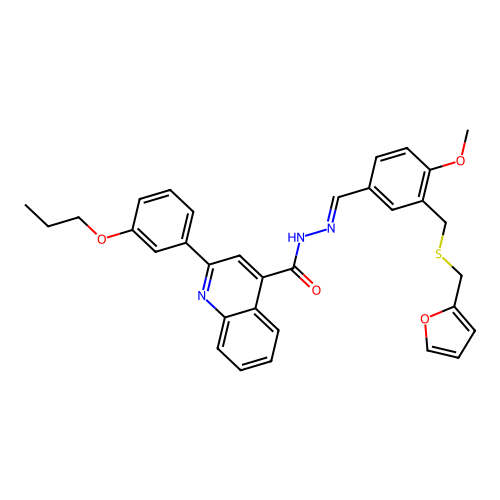 N'-(3-{[(2-furylmethyl)sulfanyl]methyl}-4-methoxybenzylidene)-2-(3-propoxyphenyl)-4-quinolinecarbohydrazide structure