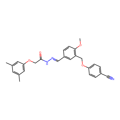 N-[(E)-[3-[(4-cyanophenoxy)methyl]-4-methoxyphenyl]methylideneamino]-2-(3,5-dimethylphenoxy)acetamide structure