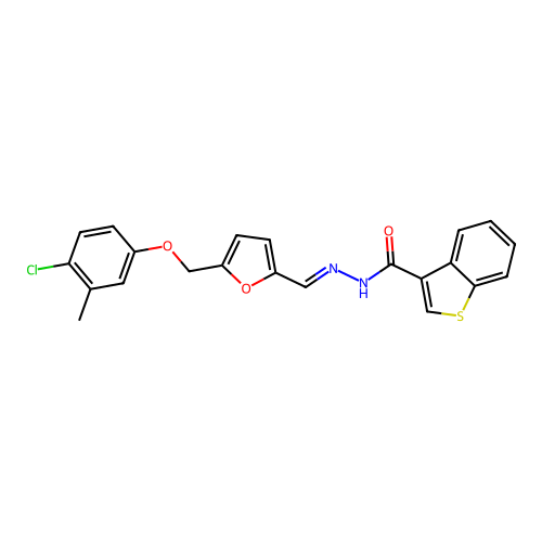 N-[(E)-[5-[(4-chloro-3-methylphenoxy)methyl]furan-2-yl]methylideneamino]-1-benzothiophene-3-carboxamide structure