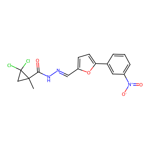 2,2-dichloro-N'-[(5-{3-nitrophenyl}-2-furyl)methylene]-1-methylcyclopropanecarbohydrazide structure