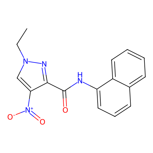 1-ethyl-4-nitro-N-(1-naphthyl)-1H-pyrazole-3-carboxamide structure