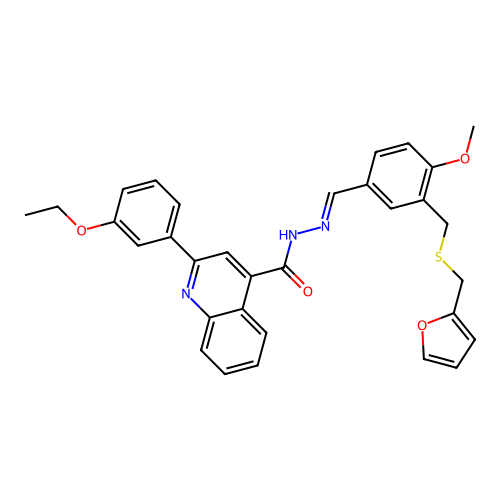 2-(3-ethoxyphenyl)-N'-(3-{[(2-furylmethyl)sulfanyl]methyl}-4-methoxybenzylidene)-4-quinolinecarbohydrazide structure