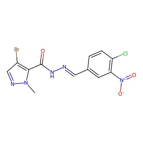 4-bromo-N'-{4-chloro-3-nitrobenzylidene}-1-methyl-1H-pyrazole-5-carbohydrazide structure