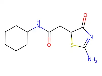 N-cyclohexyl-2-(2-imino-4-oxo-1,3-thiazolidin-5-yl)acetamide structure