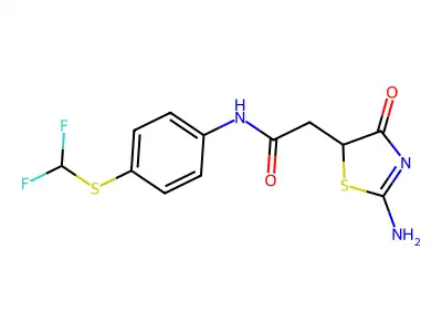 N-{4-[(difluoromethyl)sulfanyl]phenyl}-2-(2-imino-4-oxo-1,3-thiazolidin-5-yl)acetamide structure