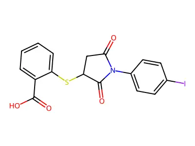 2-((1-(4-Iodophenyl)-2,5-dioxopyrrolidin-3-yl)thio)benzoic acid structure