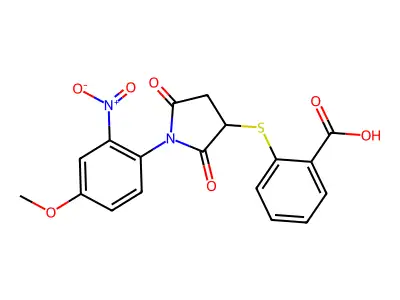 2-[[1-(4-Methoxy-2-nitrophenyl)-2,5-dioxo-3-pyrrolidinyl]thio]benzoic acid structure
