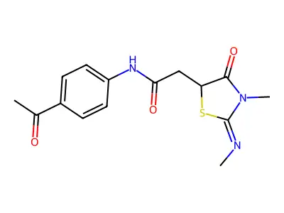 N-(4-Acetyl-phenyl)-2-(3-methyl-2-methylimino-4-oxo-thiazolidin-5-yl)-acetamide structure