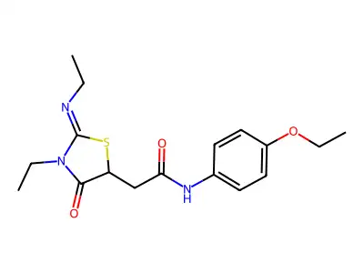 N-(4-ethoxyphenyl)-2-(3-ethyl-2-ethylimino-4-oxo-1,3-thiazolidin-5-yl)acetamide structure
