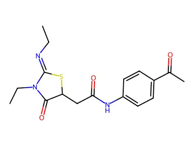 N-(4-Acetyl-phenyl)-2-(3-ethyl-2-ethylimino-4-oxo-thiazolidin-5-yl)-acetamide structure