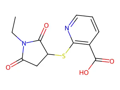 2-((1-Ethyl-2,5-dioxopyrrolidin-3-yl)thio)nicotinic acid structure