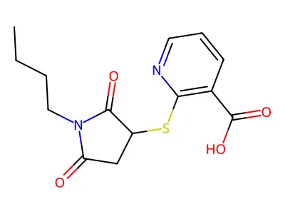 2-[(1-Butyl-2,5-dioxo-3-pyrrolidinyl)sulfanyl]nicotinic acid structure