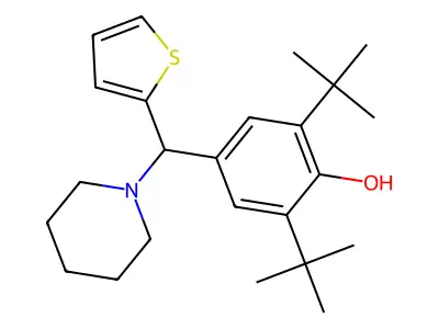 2,6-Di-tert-butyl-4-(piperidin-1-yl(thiophen-2-yl)methyl)phenol structure