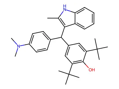 2,6-di-tert-butyl-4-{[4-(dimethylamino)phenyl](2-methyl-1H-indol-3-yl)methyl}phenol structure