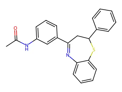 N-[3-(2-phenyl-2,3-dihydro-1,5-benzothiazepin-4-yl)phenyl]acetamide structure