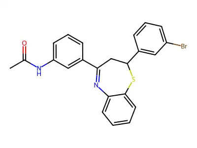 N-{3-[2-(3-bromophenyl)-2,3-dihydro-1,5-benzothiazepin-4-yl]phenyl}acetamide structure