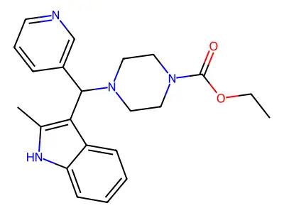 ethyl 4-[(2-methyl-1H-indol-3-yl)(pyridin-3-yl)methyl]piperazine-1-carboxylate structure