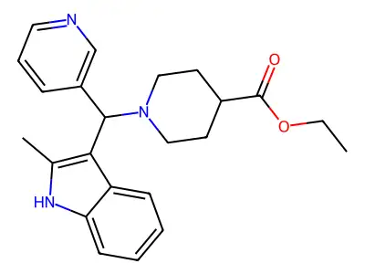 ethyl 1-[(2-methyl-1H-indol-3-yl)(pyridin-3-yl)methyl]piperidine-4-carboxylate structure