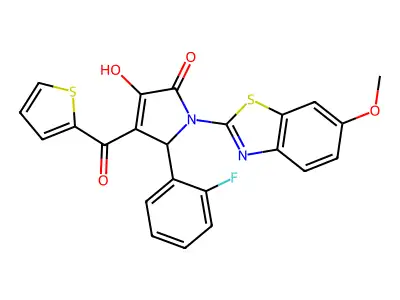 (4E)-5-(2-fluorophenyl)-4-[hydroxy(thiophen-2-yl)methylidene]-1-(6-methoxy-1,3-benzothiazol-2-yl)pyrrolidine-2,3-dione structure