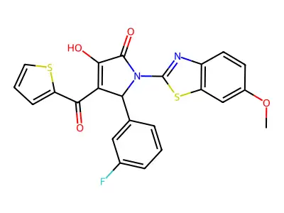 (4E)-5-(3-fluorophenyl)-4-[hydroxy(thiophen-2-yl)methylidene]-1-(6-methoxy-1,3-benzothiazol-2-yl)pyrrolidine-2,3-dione structure