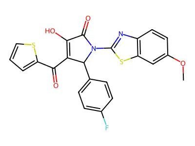 (4E)-5-(4-fluorophenyl)-4-[hydroxy(thiophen-2-yl)methylidene]-1-(6-methoxy-1,3-benzothiazol-2-yl)pyrrolidine-2,3-dione structure