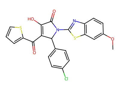 (4E)-5-(4-chlorophenyl)-4-[hydroxy(thiophen-2-yl)methylidene]-1-(6-methoxy-1,3-benzothiazol-2-yl)pyrrolidine-2,3-dione structure