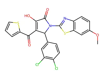 (4E)-5-(3,4-dichlorophenyl)-4-[hydroxy(thiophen-2-yl)methylidene]-1-(6-methoxy-1,3-benzothiazol-2-yl)pyrrolidine-2,3-dione structure
