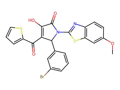 (4E)-5-(3-bromophenyl)-4-[hydroxy(thiophen-2-yl)methylidene]-1-(6-methoxy-1,3-benzothiazol-2-yl)pyrrolidine-2,3-dione structure